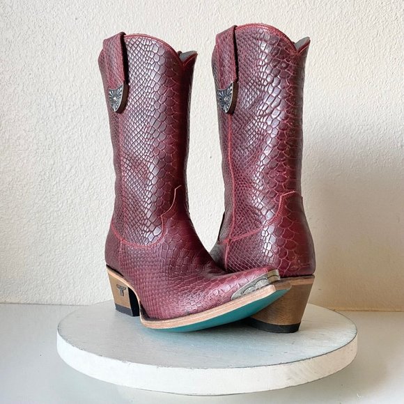 Lane BAD HABITS Western Boots 7.5 Red Cowboy Boots Snip Toe Midi Calf Rodeo - Picture 1 of 12